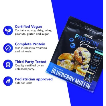 Just MOVE protein - Blueberry Muffin - Vegan (Plant Based), Organic, Dairy Free, Soy Free, Gluten Free, Keto, Peanut Free, 20g Protein, Low Carb, Non GMO