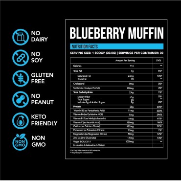 Just MOVE protein - Blueberry Muffin - Vegan (Plant Based), Organic, Dairy Free, Soy Free, Gluten Free, Keto, Peanut Free, 20g Protein, Low Carb, Non GMO