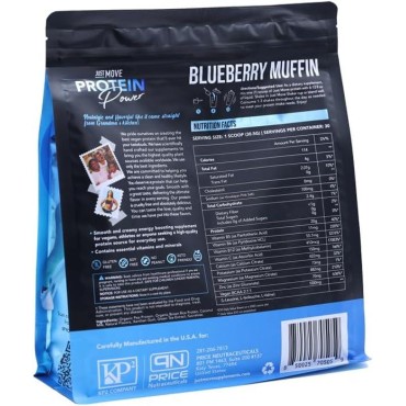 Just MOVE protein - Blueberry Muffin - Vegan (Plant Based), Organic, Dairy Free, Soy Free, Gluten Free, Keto, Peanut Free, 20g Protein, Low Carb, Non GMO