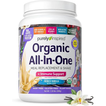 Purely Inspired All-in-One Vegan Protein Powder for Men & Women, French Vanilla (16 Servings) - Plant-Based Organic Protein Powder for Shakes & Smoothies - Gluten-Free Nutritional Meal Replacement