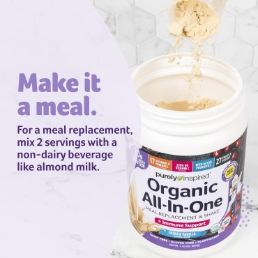 Purely Inspired All-in-One Vegan Protein Powder for Men & Women, French Vanilla (16 Servings) - Plant-Based Organic Protein Powder for Shakes & Smoothies - Gluten-Free Nutritional Meal Replacement