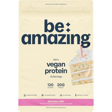 BEAM Be Amazing Vegan Protein Powder | 20g Plant-Based Protein with Prebiotics Fibers | Sugar-and-Gluten-Free Shake Mix, Low Carb, Non-Dairy Funfetti Smoothie | Birthday Cake, 25 Servings