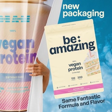 BEAM Be Amazing Vegan Protein Powder | 20g Plant-Based Protein with Prebiotics Fibers | Sugar-and-Gluten-Free Shake Mix, Low Carb, Non-Dairy Funfetti Smoothie | Birthday Cake, 25 Servings