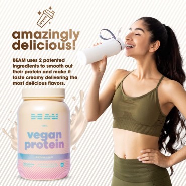 BEAM Be Amazing Vegan Protein Powder | 20g Plant-Based Protein with Prebiotics Fibers | Sugar-and-Gluten-Free Shake Mix, Low Carb, Non-Dairy Funfetti Smoothie | Birthday Cake, 25 Servings