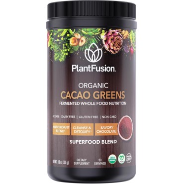 SOTRU Raw Organic Cacao Powder & Super Greens - Fermented Superfood Blend with Digestive Enzymes, Prebiotic Fiber & Antioxidants - Organic, Non-GMO, Gluten Free, Vegan - Chocolate, 30 Servings, 8.47oz