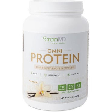 BRAINMD Dr Amen Omni Protein Vanilla - 2.38 lbs - Plant-Based Protein Powder - Promotes Energy & Exercise Recovery - Vegan, Vegetarian, Sugar Free, Gluten Free - 30 Servings