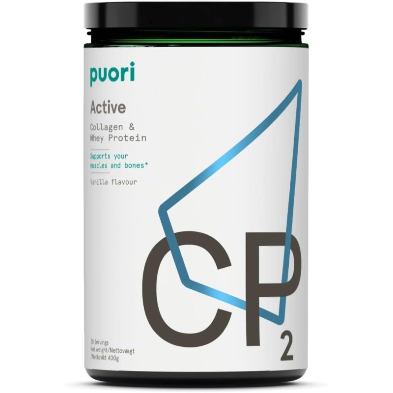 Puori Whey Protein Powder with Collagen, CP2 Active, Pasture Raised, Grass-Fed & Non-GMO - 100% Natural and Pure for Muscle Growth - 14.8G Protein 0.88lbs