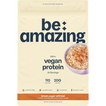 BEAM Be Amazing Vegan Protein Powder | 20g Plant-Based Protein with Prebiotics Fibers | Sugar-and-Gluten-Free Shake Mix, Low Carb Non-Dairy Smoothie | Brown Sugar Oatmeal, 25 Servings