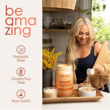 BEAM Be Amazing Vegan Protein Powder | 20g Plant-Based Protein with Prebiotics Fibers | Sugar-and-Gluten-Free Shake Mix, Low Carb Non-Dairy Smoothie | Brown Sugar Oatmeal, 25 Servings