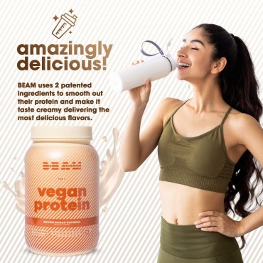 BEAM Be Amazing Vegan Protein Powder | 20g Plant-Based Protein with Prebiotics Fibers | Sugar-and-Gluten-Free Shake Mix, Low Carb Non-Dairy Smoothie | Brown Sugar Oatmeal, 25 Servings