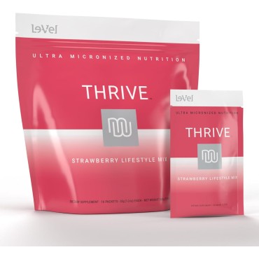 Le-Vel Thrive 2.0 Premium Strawberry Protein Shake for Men & Women | Strawberry Protein Powder Mix Fills Nutritional Gaps | Gluten Free High Calorie Protein Shake 16 Packets (Single Serves)