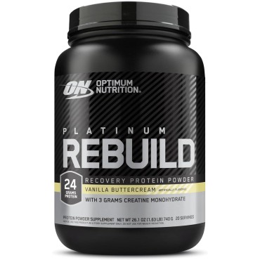 Optimum Nutrition Platinum Rebuild, Premium Platinum Blend Protein Powder with Creatine, Vanilla Buttercream, 20 Servings