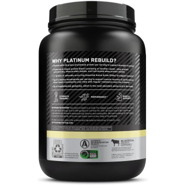 Optimum Nutrition Platinum Rebuild, Premium Platinum Blend Protein Powder with Creatine, Vanilla Buttercream, 20 Servings