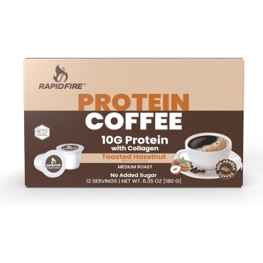 Protein Coffee, Toasted Hazelnut, Keto Friendly, 10g of Protein with Collagen, Vitamins and Minerals, 12 Serving Serve K-Cup. May Boost Metabolism and Increase Energy, Multi