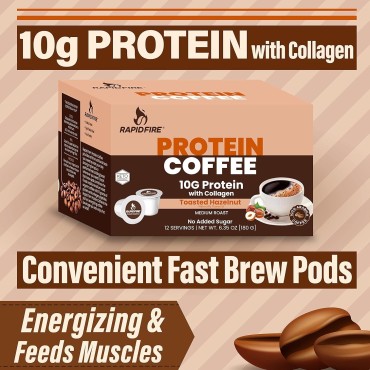 Protein Coffee, Toasted Hazelnut, Keto Friendly, 10g of Protein with Collagen, Vitamins and Minerals, 12 Serving Serve K-Cup. May Boost Metabolism and Increase Energy, Multi