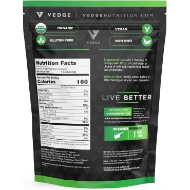 vedge Certified Organic Plant Protein Vanilla Ice Cream (20 Servings) - Plant-Based Vegan Protein Powder, USDA Organic, Gluten Free, Non Dairy Nutrition Plant Protein