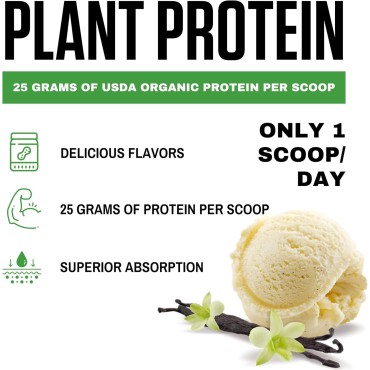 vedge Certified Organic Plant Protein Vanilla Ice Cream (20 Servings) - Plant-Based Vegan Protein Powder, USDA Organic, Gluten Free, Non Dairy Nutrition Plant Protein