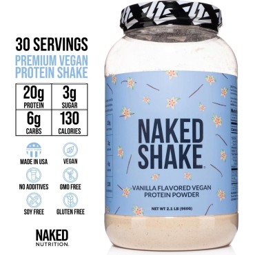 Naked Shake - Vanilla Protein Powder - Plant Based Protein Shake with Mct Oil, Gluten-Free, Soy-Free, No Gmos Or Artificial Sweeteners - 30 Servings