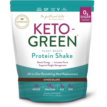 VIDAPURA Keto Green Protein Shake - Chocolate Ketogenic Protein Powder Drink, Lactose-Free Vegan Protein, Supports Gastrointestinal Health, Aides Natural Body Detoxification, 16 Pack