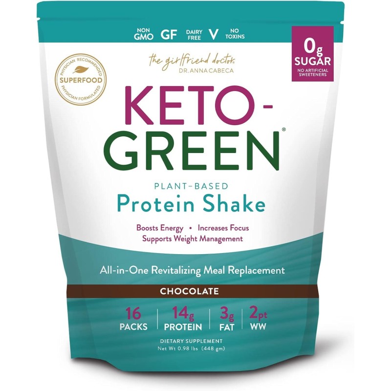 VIDAPURA Keto Green Protein Shake - Chocolate Ketogenic Protein Powder Drink, Lactose-Free Vegan Protein, Supports Gastrointestinal Health, Aides Natural Body Detoxification, 16 Pack