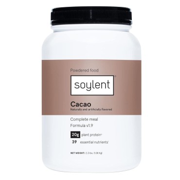 Soylent Complete Nutrition Meal Replacement Protein Powder, Cacao - Plant Based Vegan Protein, 39 Essential Nutrients - 36.8oz