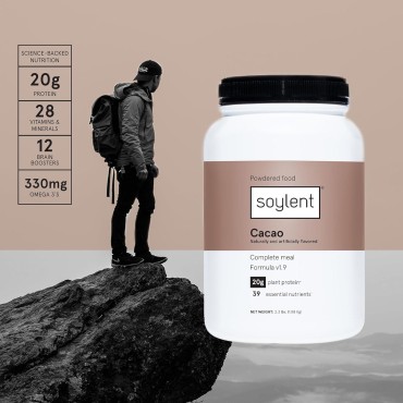 Soylent Complete Nutrition Meal Replacement Protein Powder, Cacao - Plant Based Vegan Protein, 39 Essential Nutrients - 36.8oz