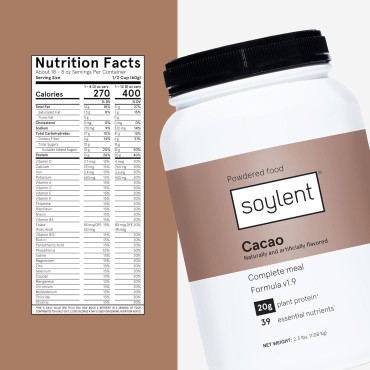 Soylent Complete Nutrition Meal Replacement Protein Powder, Cacao - Plant Based Vegan Protein, 39 Essential Nutrients - 36.8oz