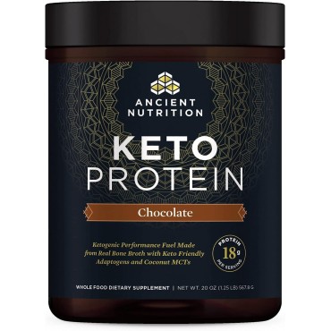 Ancient Nutrition Keto Protein Powder, KetoPROTEIN with Fats from Bone Broth and MCT Oil, Chocolate, 18g Protein 10g Fat Per Serving, Gluten Free, Low Carb, Paleo Friendly, 17 Servings