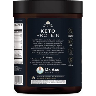 Ancient Nutrition Keto Protein Powder, KetoPROTEIN with Fats from Bone Broth and MCT Oil, Chocolate, 18g Protein 10g Fat Per Serving, Gluten Free, Low Carb, Paleo Friendly, 17 Servings