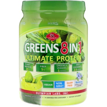 Olympian Labs Ultimate Greens Protein 8 in 1. Plant Protein, Greens & Veggies, Fiber, Probiotics, Antioxidants & Enzymes