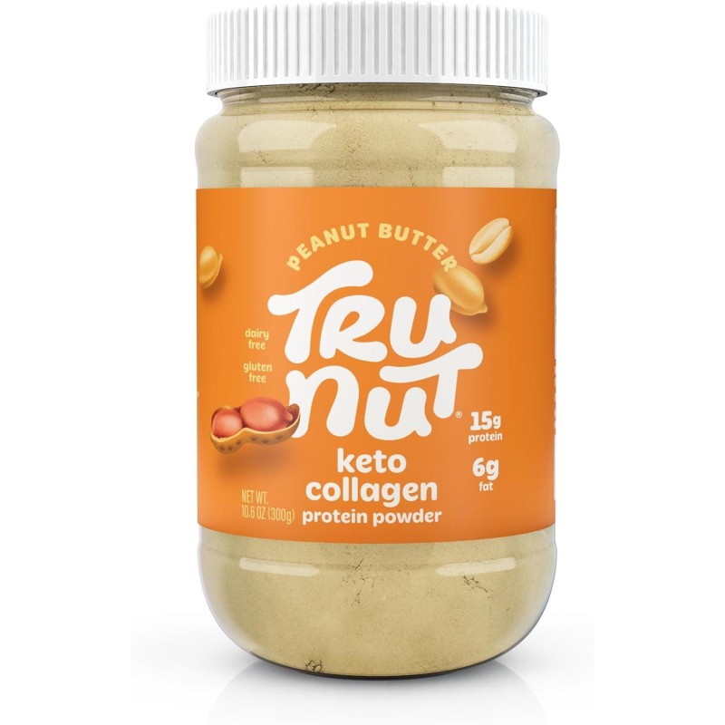 Tru-Nut Keto Collagen Protein Powder (Peanut Butter, 10.6 oz) - Peanut Butter Collagen Protein Powder - Great for Smoothies, Shakes, Keto Diet Meals and Snacks