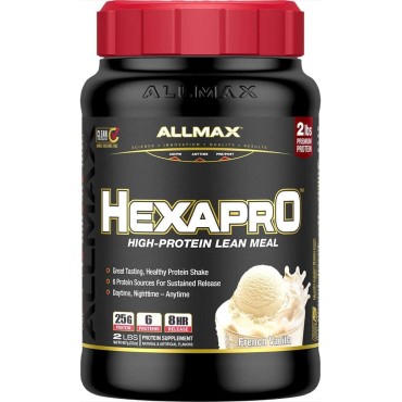 ALLMAX HEXAPRO, French Vanilla - 2 lb - 25 Grams of Protein Per Serving - 8-Hour Sustained Release - Zero Sugar - 21 Servings