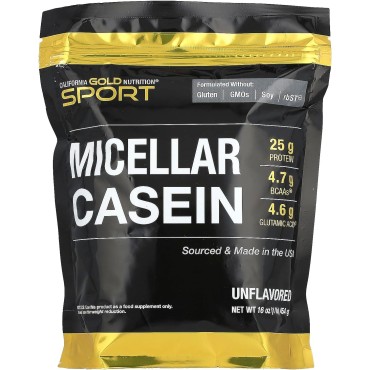 California Gold Nutrition Sport, Micellar Casein, Unflavored, Slow Absorption, 16 oz (454 g)