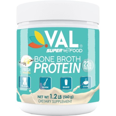 VAL Chicken Bone Broth Powder Protein, 22g Protein, 12g Collagen, 8g Inulin, Pea Protein & MCT Oil, Supports Healthy Skin, Gut Health, Joint Supplement, Gluten Free, 16 Servings