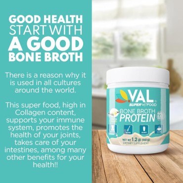 VAL Chicken Bone Broth Powder Protein, 22g Protein, 12g Collagen, 8g Inulin, Pea Protein & MCT Oil, Supports Healthy Skin, Gut Health, Joint Supplement, Gluten Free, 16 Servings