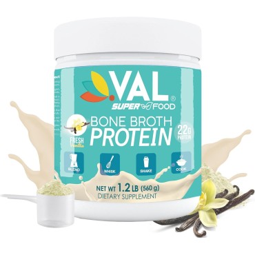 VAL Chicken Bone Broth Powder Protein, 22g Protein, 12g Collagen, 8g Inulin, Pea Protein & MCT Oil, Supports Healthy Skin, Gut Health, Joint Supplement, Gluten Free, 16 Servings