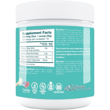 VAL Chicken Bone Broth Powder Protein, 22g Protein, 12g Collagen, 8g Inulin, Pea Protein & MCT Oil, Supports Healthy Skin, Gut Health, Joint Supplement, Gluten Free, 16 Servings