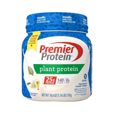 Premier Protein Powder Plant Protein, Vanilla, 25g Plant-Based Protein, 0g Sugar, Gluten Free, No Soy or Dairy Ingredients, 15 Servings