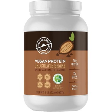 Stellar Labs Vegan Protein Powder with BCAA's & Antioxidants | Certified Low FODMAP, Non GMO, Gluten Free, Soy Free, Low Carb, with Stevia | Lean Plant Based Protein Powder Shakes | Chocolate