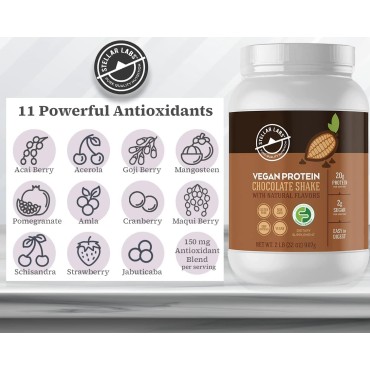 Stellar Labs Vegan Protein Powder with BCAA's & Antioxidants | Certified Low FODMAP, Non GMO, Gluten Free, Soy Free, Low Carb, with Stevia | Lean Plant Based Protein Powder Shakes | Chocolate