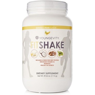 Youngevity FitShake™ Banana Cream | 20g Gut-Friendly Protein | Electrolytes, Minerals, Collagen, Gelatin, Vitamin D, Probiotics, and More | 30 Servings - 2.4 lbs