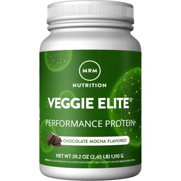 MRM Nutrition Veggie Elite Performance Protein | Chocolate Mocha Flavored| Plant-Based Protein| Easy to Digest | with BCAAs| Vegan + Gluten-Free | Clinically Tested| Digestive enzymes | 30 Servings