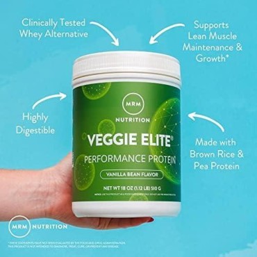 MRM Nutrition Veggie Elite Performance Protein | Chocolate Mocha Flavored| Plant-Based Protein| Easy to Digest | with BCAAs| Vegan + Gluten-Free | Clinically Tested| Digestive enzymes | 30 Servings