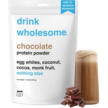 drink wholesome Chocolate Egg White Protein Powder | for Sensitive Stomachs | Gut Friendly | Dairy & Lactose Free | No Artificial Sweeteners | Carnivore & Paleo | for Kids & Seniors | 28 Servings