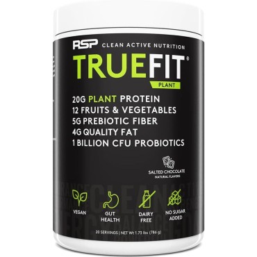 RSP TrueFit Vegan Protein Powder Meal Replacement Shake, Plant Based Protein + Organic Fruits & Veggies, Fiber & Probiotics, Gluten Free, Dairy Free