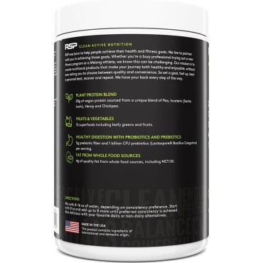 RSP TrueFit Vegan Protein Powder Meal Replacement Shake, Plant Based Protein + Organic Fruits & Veggies, Fiber & Probiotics, Gluten Free, Dairy Free