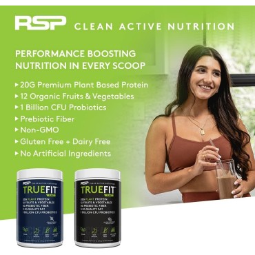 RSP TrueFit Vegan Protein Powder Meal Replacement Shake, Plant Based Protein + Organic Fruits & Veggies, Fiber & Probiotics, Gluten Free, Dairy Free