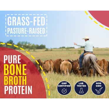 1.32lb Bone Broth Protein Powder, 20g Protein, Grass-Fed Beef & Non-GMO, Gluten Free, Keto Friendly, Hydrolyzed Collagen Peptides, Perfect for Soup