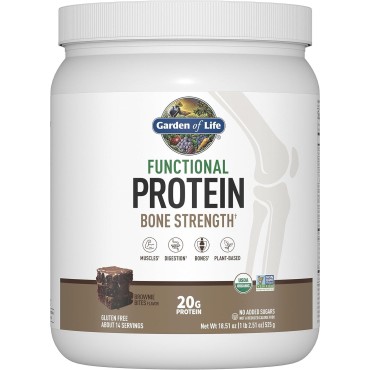 Garden of Life Organic Vegan Protein Powder, 20g Plant Based Protein with Calcium, D3, K2 MK-7 & Magnesium for Bone Strength, Prebiotics & Probiotics for Digestion, Brownie Bites Flavor, 14 Servings