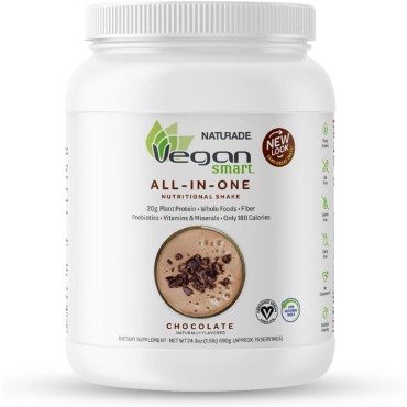 Vegansmart Naturade Plant Based Vegan Protein Powder - All-in-One Nutritional Shake Protein Blend - Gluten Free & Non-GMO - Chocolate (15 Servings)